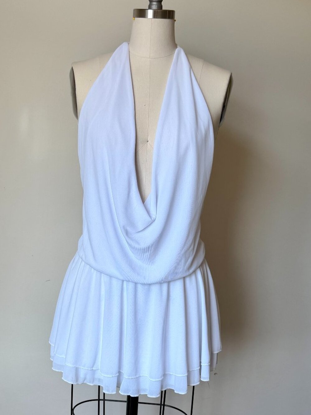 White Fox Halter Mini Dress | Cowl Neck Flowy White Dress | Going Out Mini - Picture 3 of 6